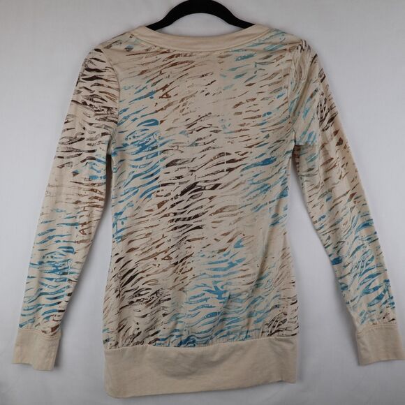 Mudd Vintage Shirt Womens Medium Long Sleeve Brown Blue Tan Animal Print Y2K 90s - Picture 2 of 11